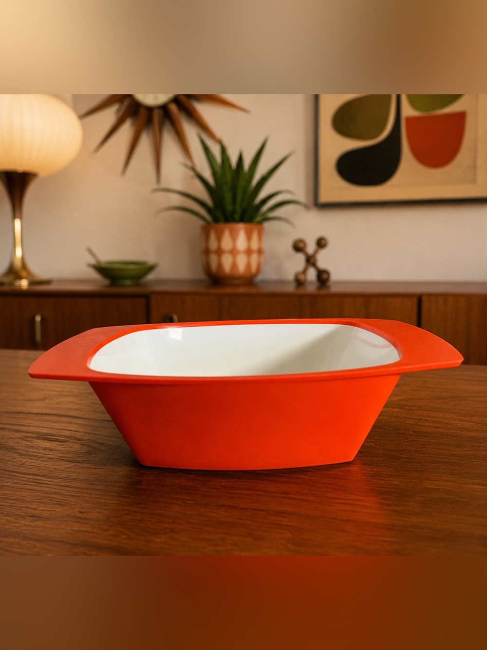 Vintage Mid-Century Orange Melamine Serving Dish (No Lid)